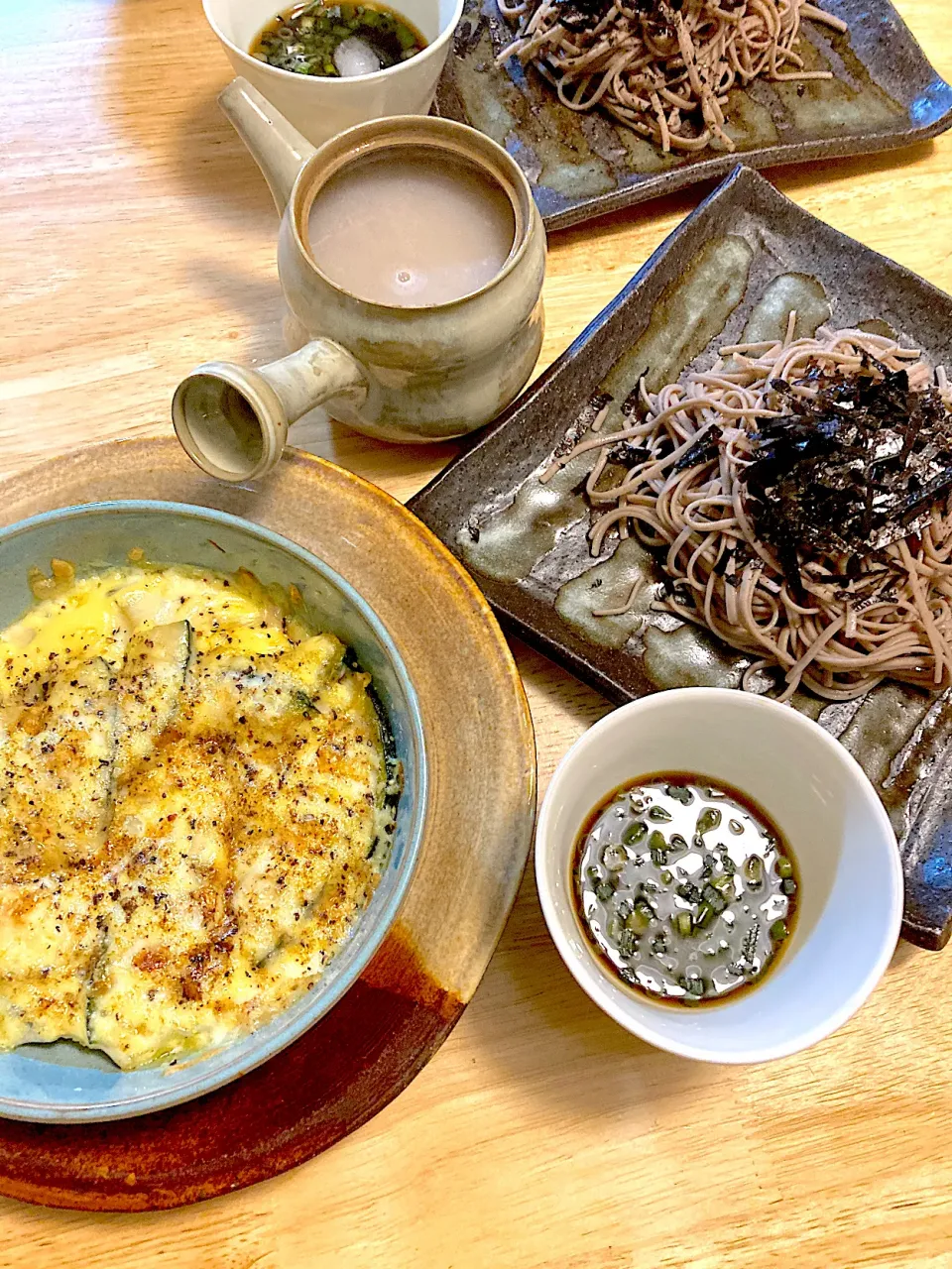 今日のランチ❤️ざる蕎麦、カボチャチーズグラタン、蕎麦湯|さくたえさん