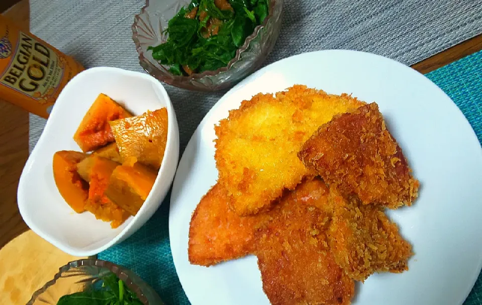 ◇ハムカツ
◇ピーナッツかぼちゃ煮付け
◇モロヘイヤの梅しそ和え|ぶるー子さん