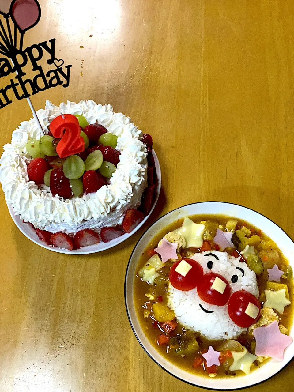 #2才誕生日　 #豆腐と甘酒のケーキ　 #アンパンマンカレーライス|𝕜𝕪𝟙𝟘𝟚𝟘𝟙𝟠さん