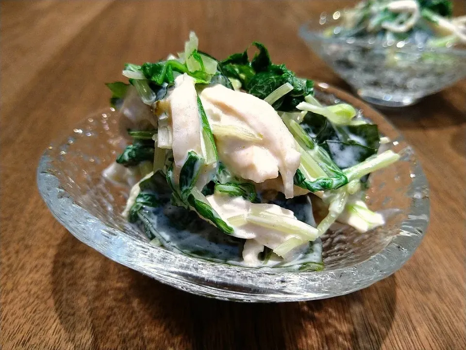 蒸し鶏と水菜 わかめの柚子胡椒マヨ|古尾谷りかこさん