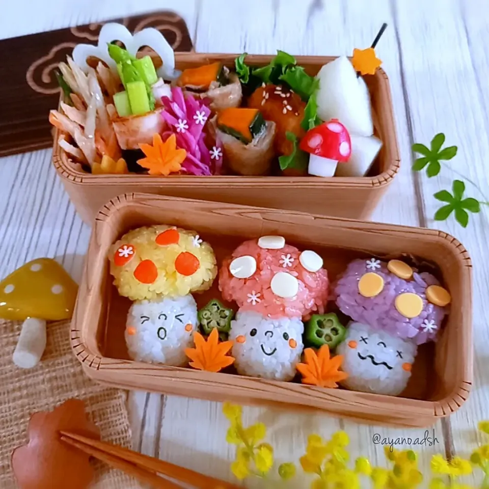 🍄🍄🍄カラフルきのこおにぎり弁当🍄🍄🍄|ayano.adshさん