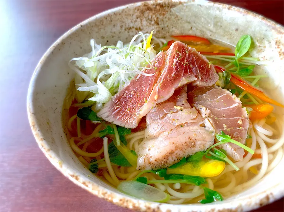 2種の漬けまぐろの温めん|半田手延べそうめんの店 阿波や壱兆さん