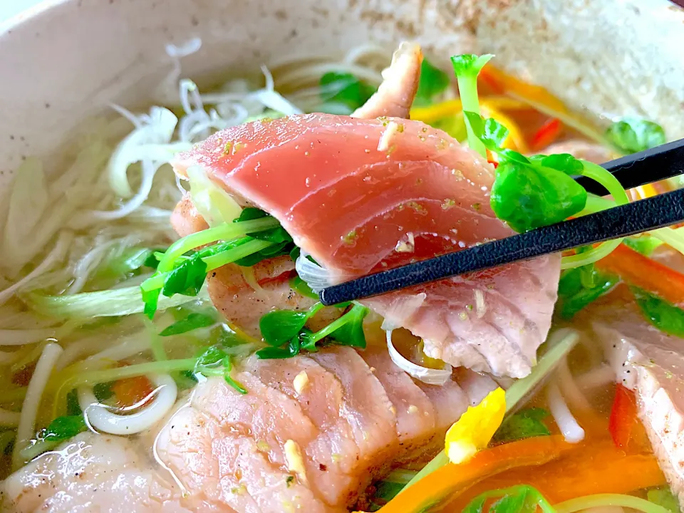 2種の漬けまぐろの温めん|半田手延べそうめんの店 阿波や壱兆さん