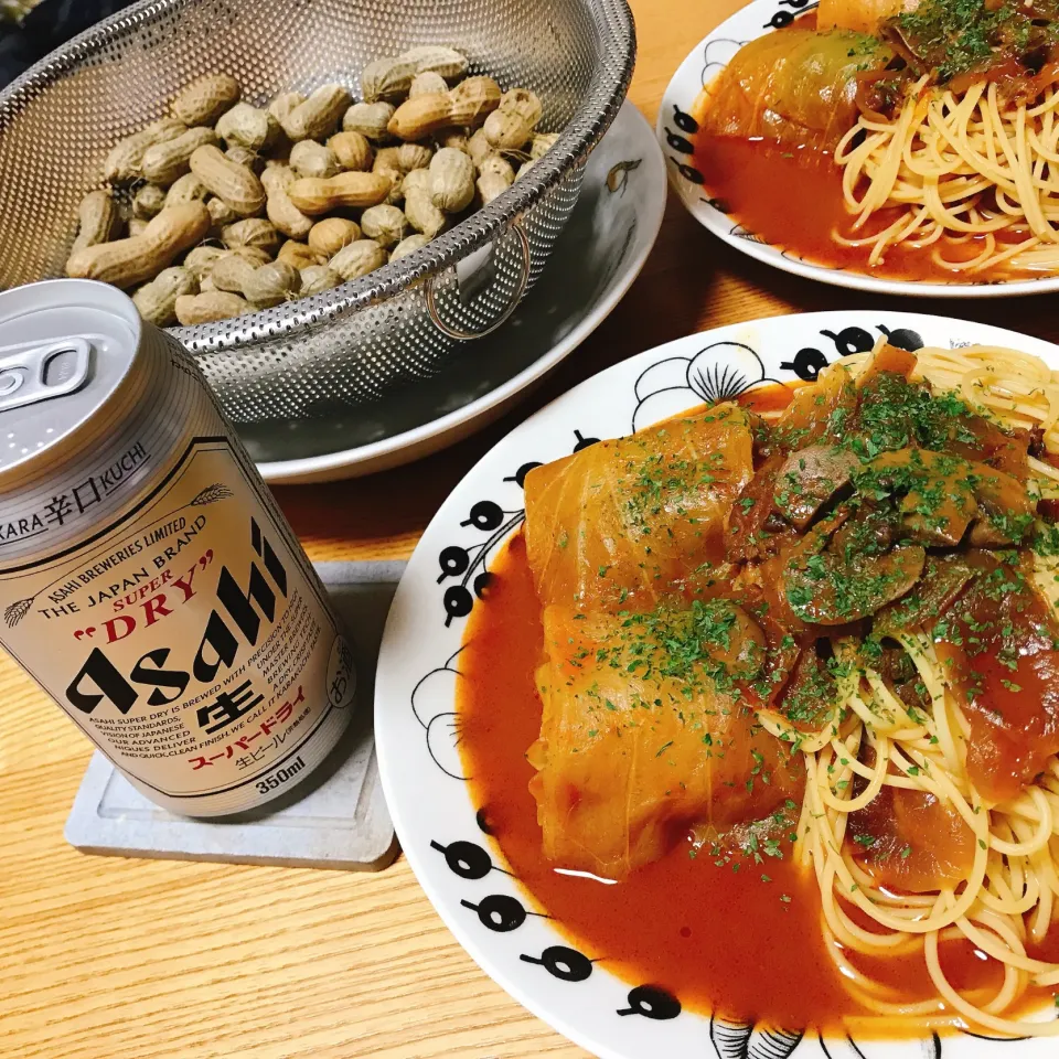 ‪‪ハヤシライスソースでロールキャベツとパスタ
‪‪茹で落花生|naoさん