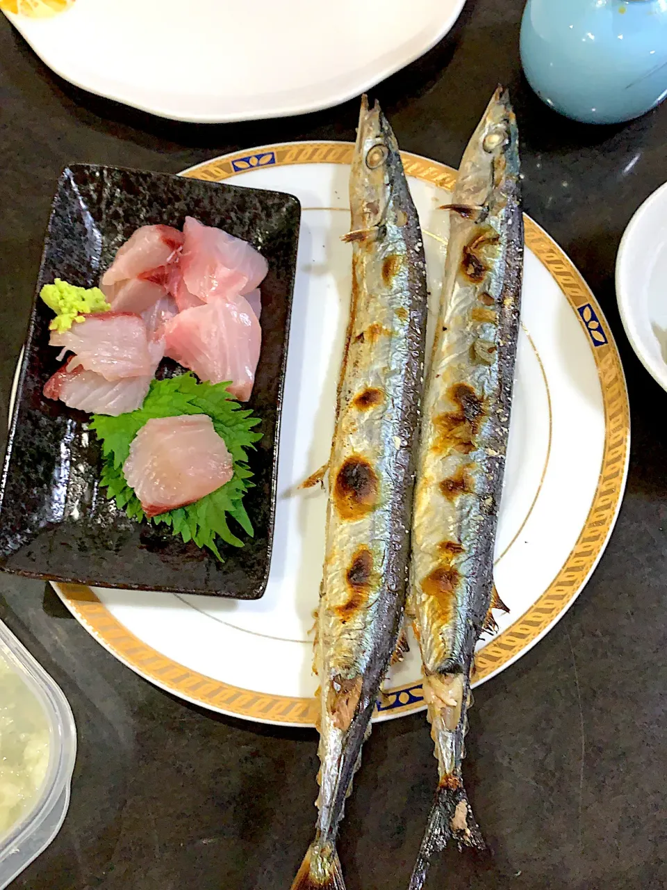 秋刀魚の塩焼き&クエと鰆の刺身^o^ さんまよ　もう少し太りなさい🤣|Lucky克子ちゃんさん