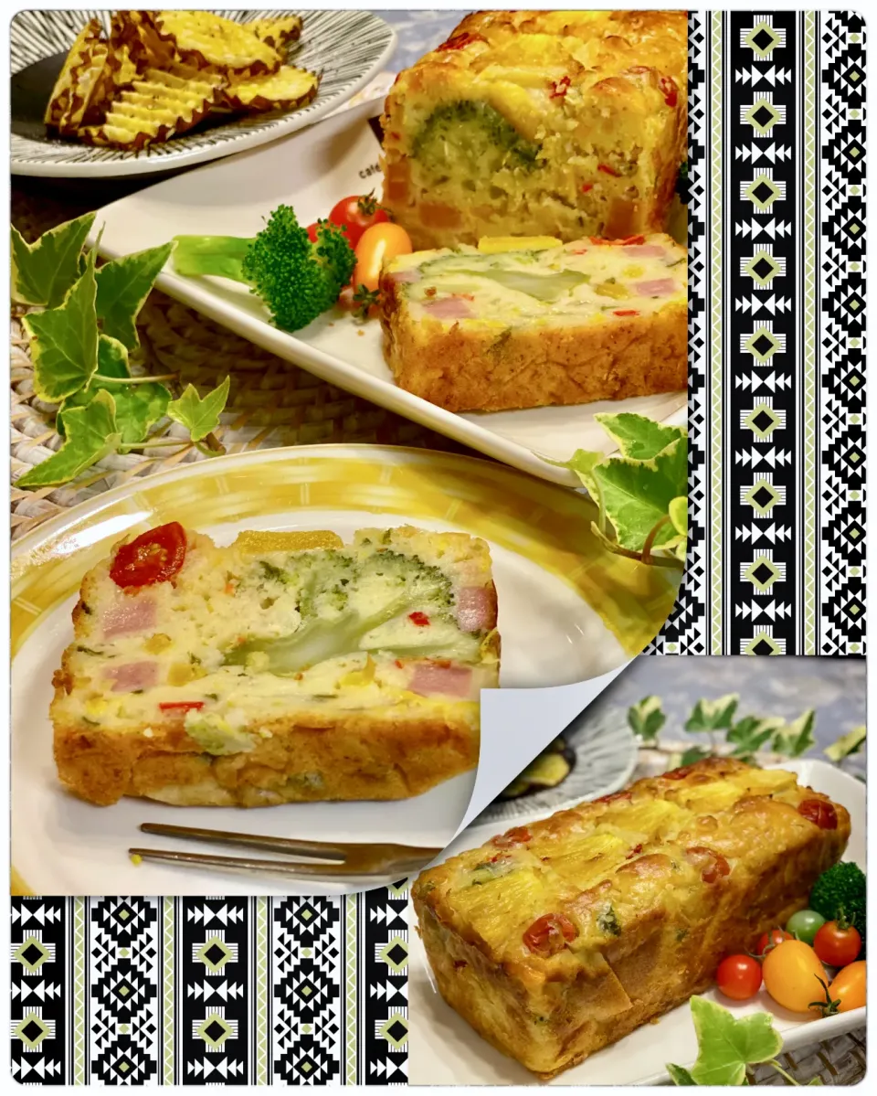 Snapdishの料理写真:🍍パイナップルと夏野菜の お食事用ケークサレ♡と、自家製ポテトチップス|paaruさん