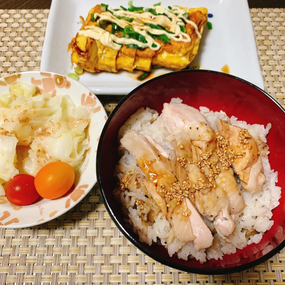 蒸し鶏ご飯とキャベツ温サラダ|さくらんぼさん