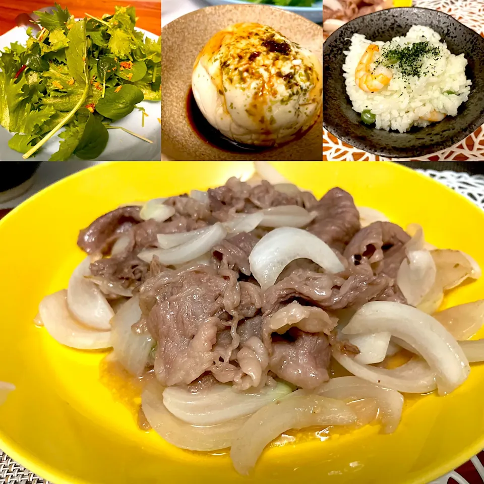 飛騨牛のレモン塩巻き、からし豆腐と豆海老ご飯の宴|なお🅿️さん