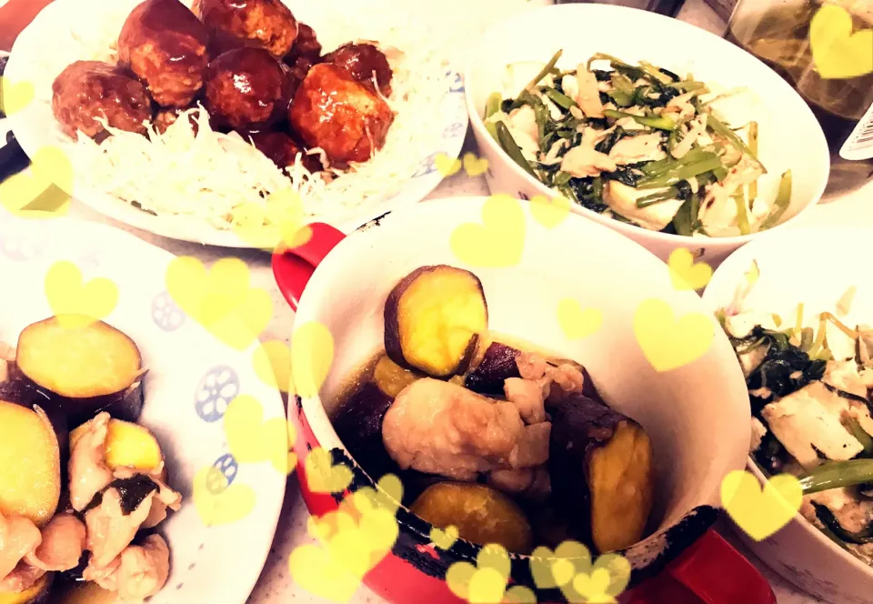 サツマイモと鶏肉の煮物、空芯菜中華炒め等|まみみさん