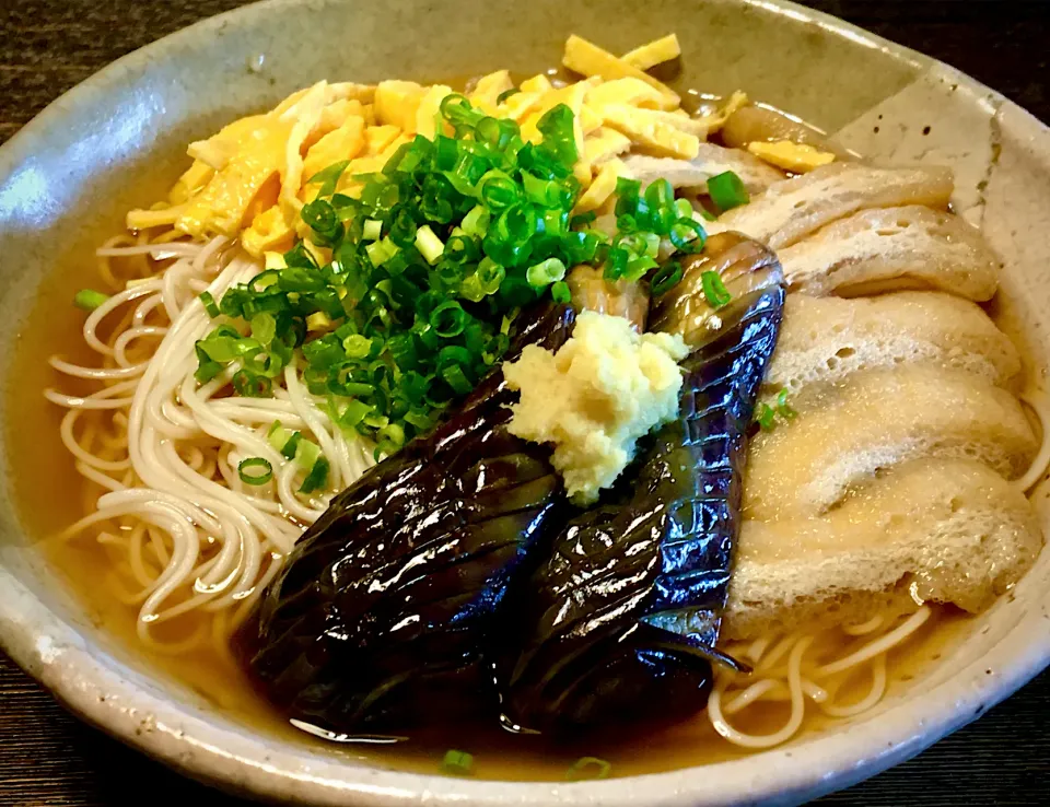 Snapdishの料理写真:揚げ浸しナスのぶっかけそうめん|mottomoさん