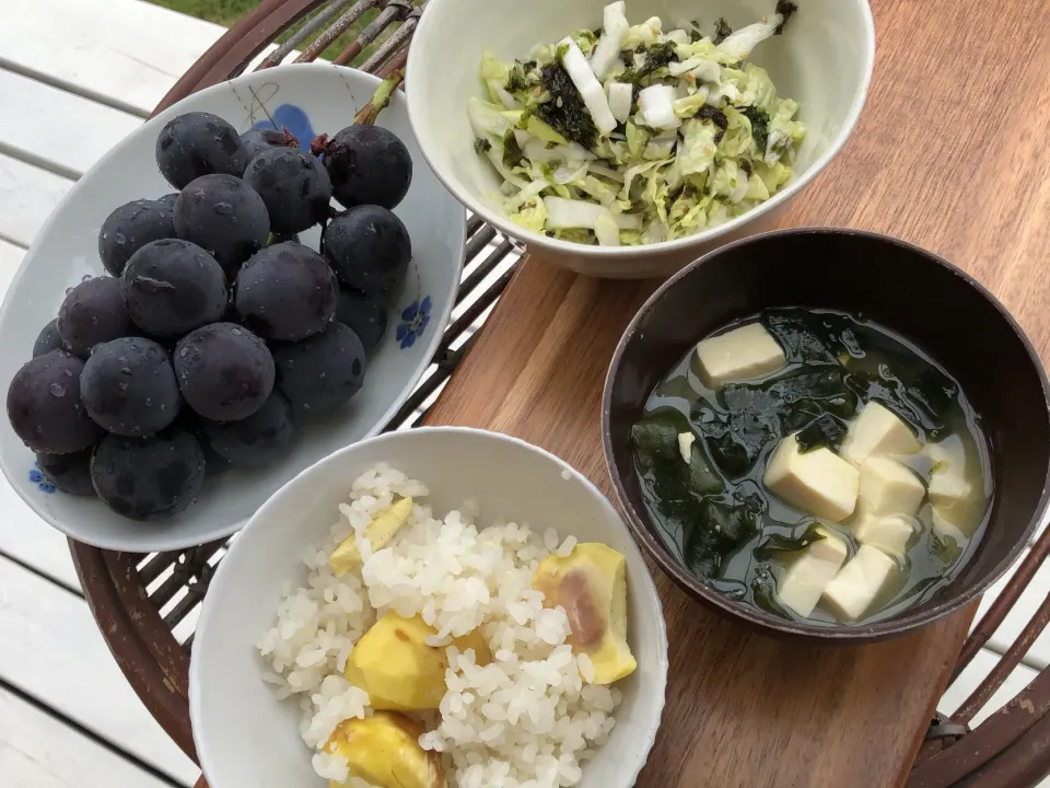 Snapdishの料理写真:昼ご飯　小布施栗ご飯　ルスツ白菜|かぜるさん