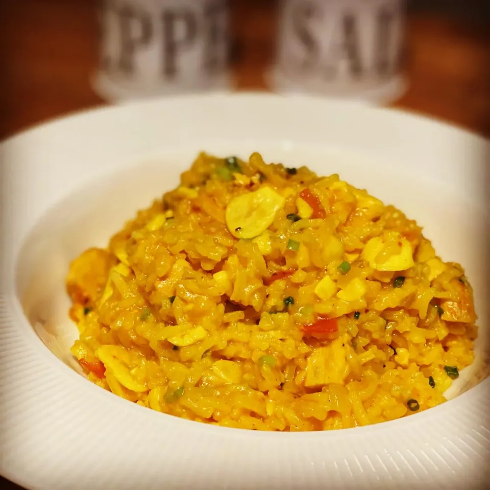 Sunday lunch 
Never waste food My friends 
So the Ackee and Tikka Chicken I made 
Ackee & Chicken Tikka Garlic Butter Risotto
With Turmeric , Tomatoes, and spic|Emanuel Hayashiさん