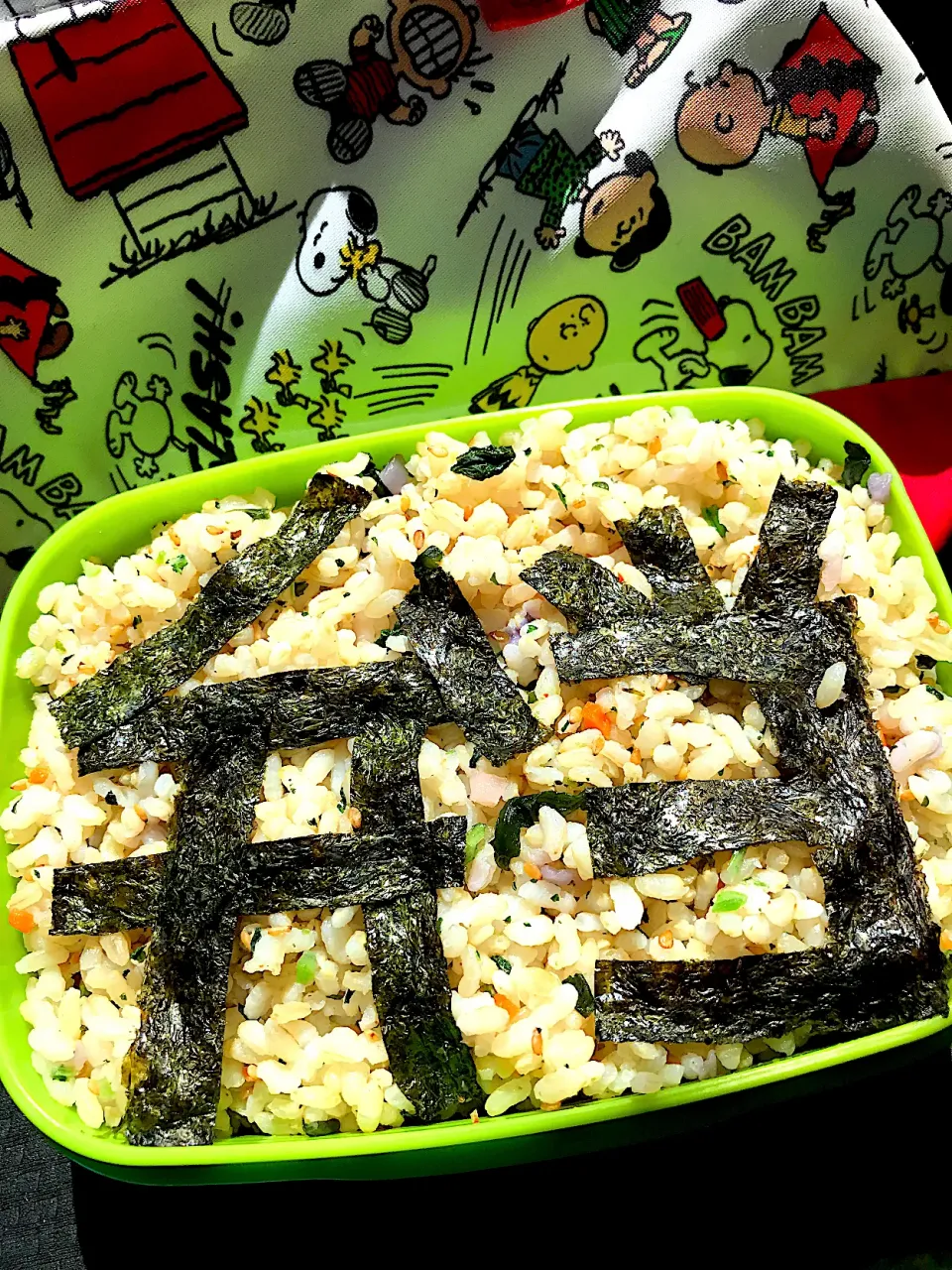 #昼飯　海苔弁当ロウカット玄米6つの野菜混ぜご飯海苔段々弁当|ms903さん