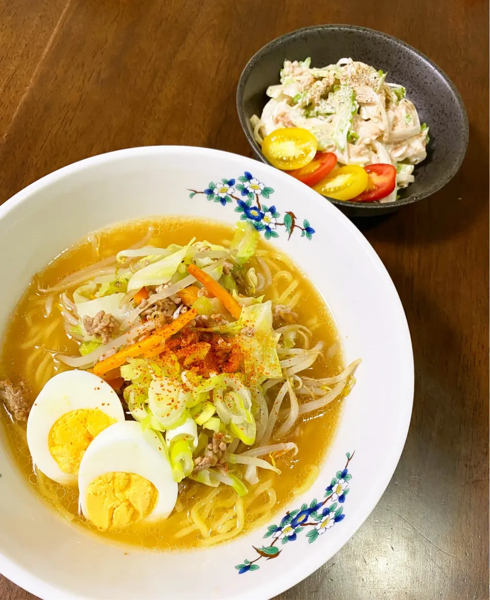 味噌ラーメン&ゴーヤとツナのサラダ|み〜さん