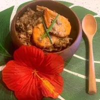 Ginataang Puso ng saging with prawns / banana hearts simmered in coconut milk with prawns