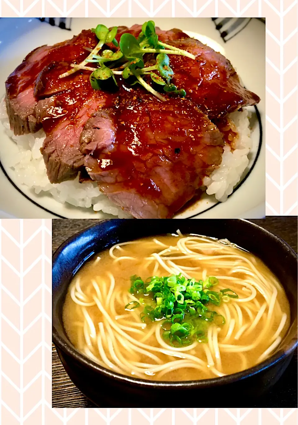 ﾐﾆﾛｰｽﾄﾋﾞｰﾌ丼&粒みそｼﾝﾌﾟﾙにゅうめん|mottoさん