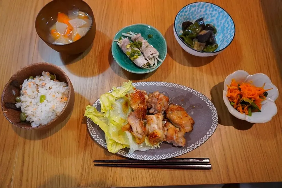 ハニーマスタードチキン
鮭と枝豆の混ぜご飯　などなど|りーちゃんさん