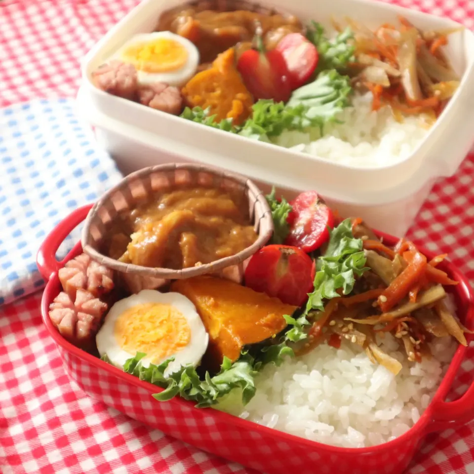 高校生男子＆中学生男子弁当🍱カレー🍛|なかじー。さん