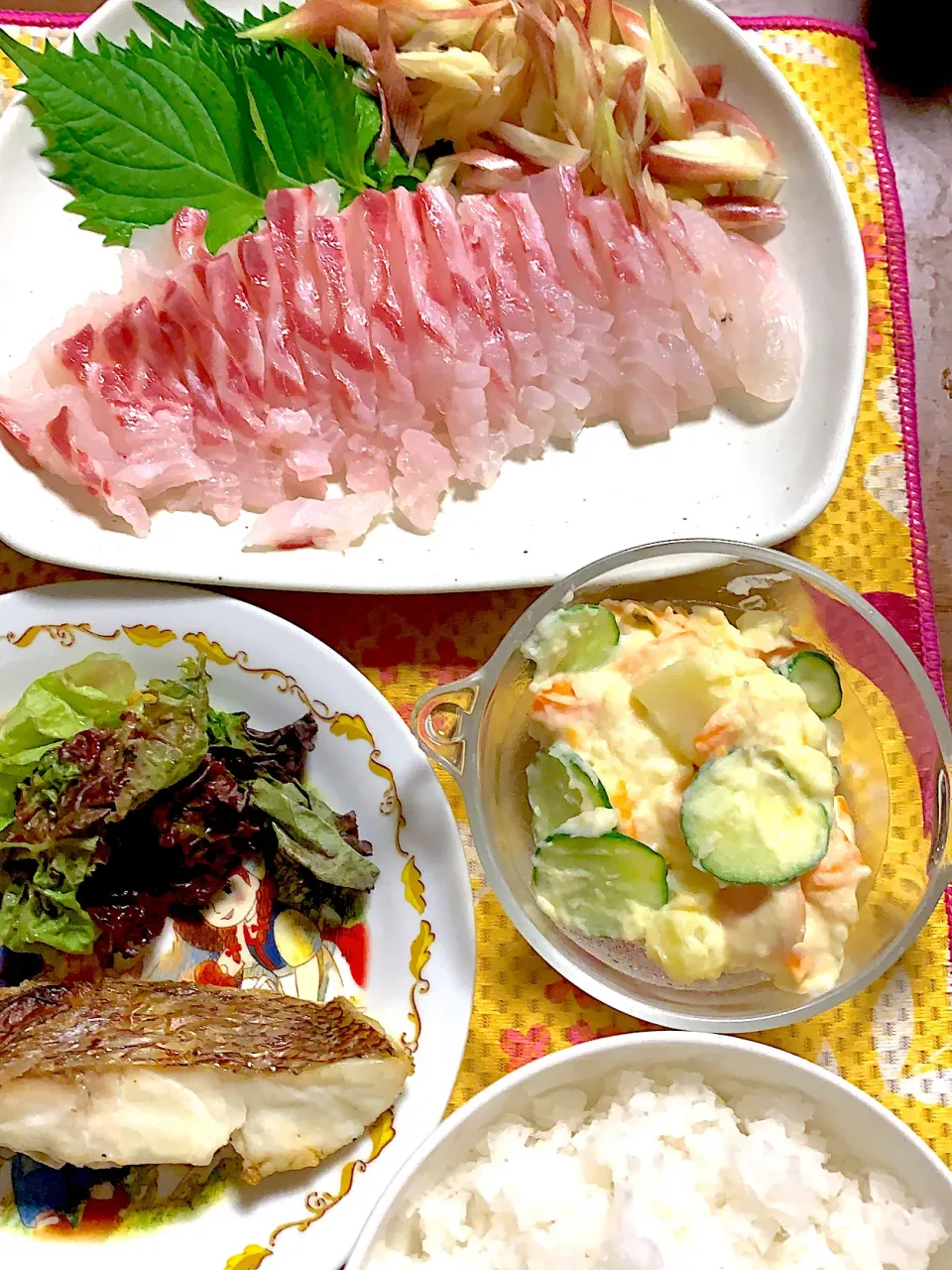 鯛の塩焼き　鯛の刺身　ポテトサラダ　大根おろし|掛谷節子さん