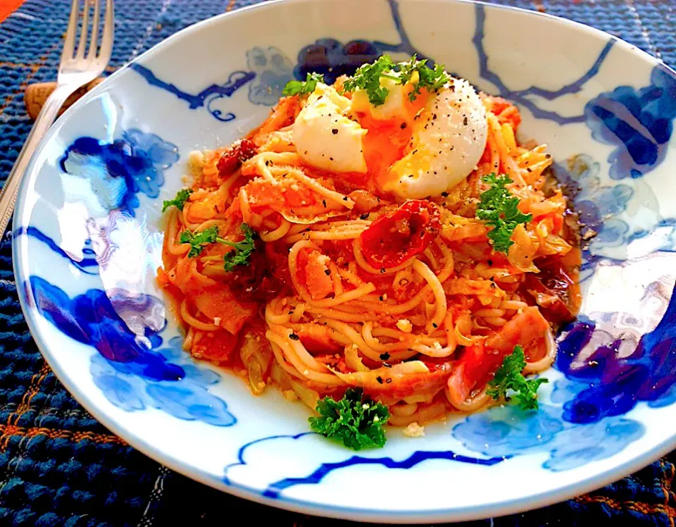 初めてのセミドライトマトで素麺のパスタ風🍅✨|ひろりんさん