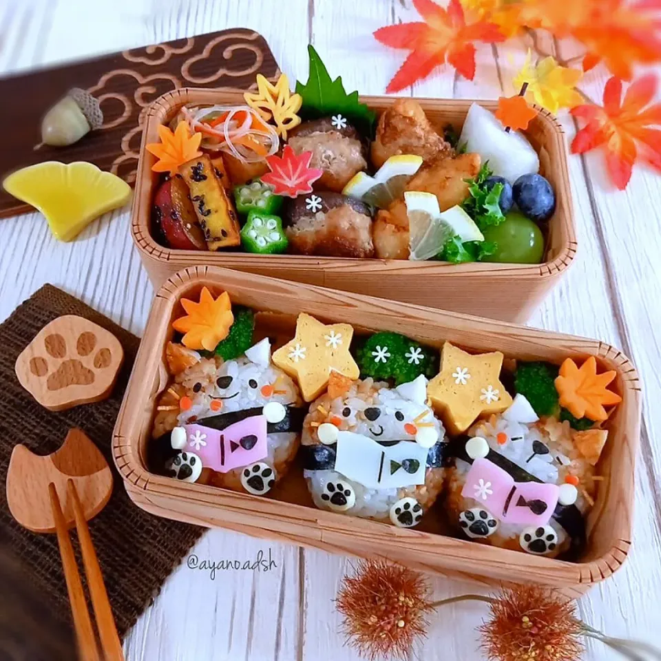 Snapdishの料理写真:🍁🐱ネコちゃんの読書の秋弁当📖🍁
ネコちゃんは大好きな魚🐡の絵本を読んでます😂|ayano.adshさん