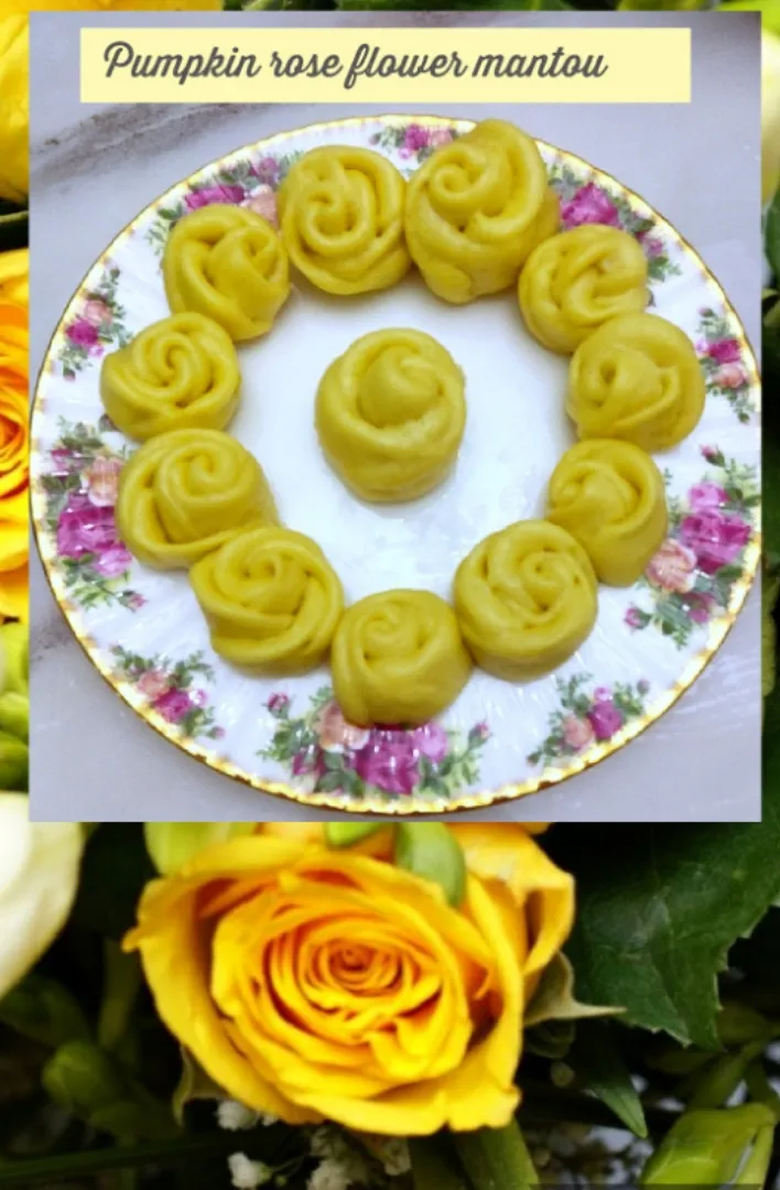 Snapdishの料理写真:Pumpkin rose flower mantou|Jocelyn SETさん