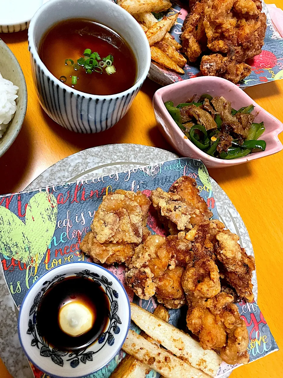 🌟エビのれんこん饅頭🌟鶏のからあげ🌟長芋のポテト🌟ピーマンと油揚げの甘辛煮|まり＊さん