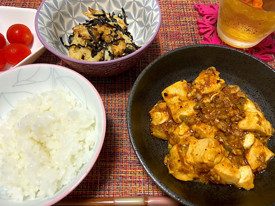 麻婆豆腐、れんこんとひじきのマヨ炒め|ゆうさん