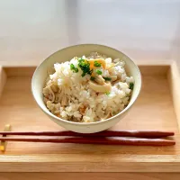 ホタテとエノキの釜飯|たんぽぽさん