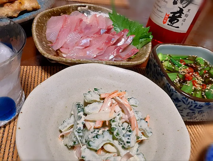 ゴーヤサラダ
旨オクラ
カンパチ🐟刺身|びせんさん