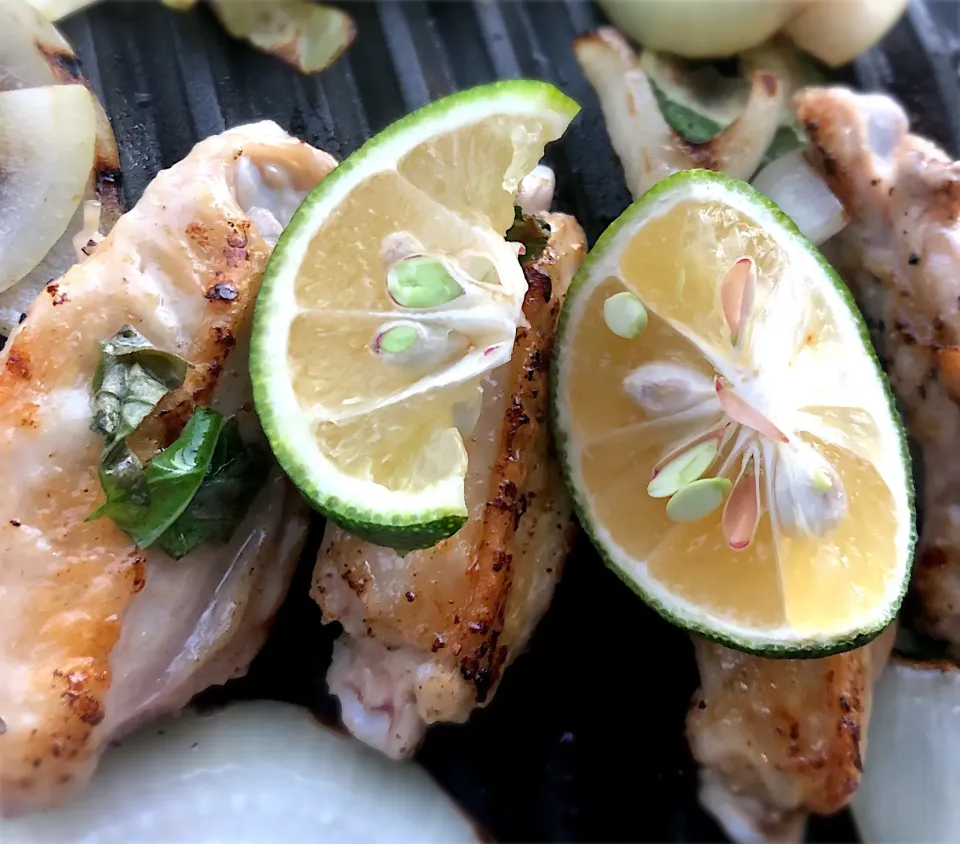 ホットプレートで鶏手羽中焼き　かぼすで美味し|じゅんさんさん