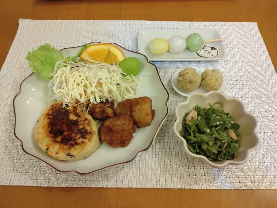 ☆鶏唐揚げ＆豆腐ハンバーグ
☆無限ピーマン
☆月見団子
☆栗きんとん|chikakoさん