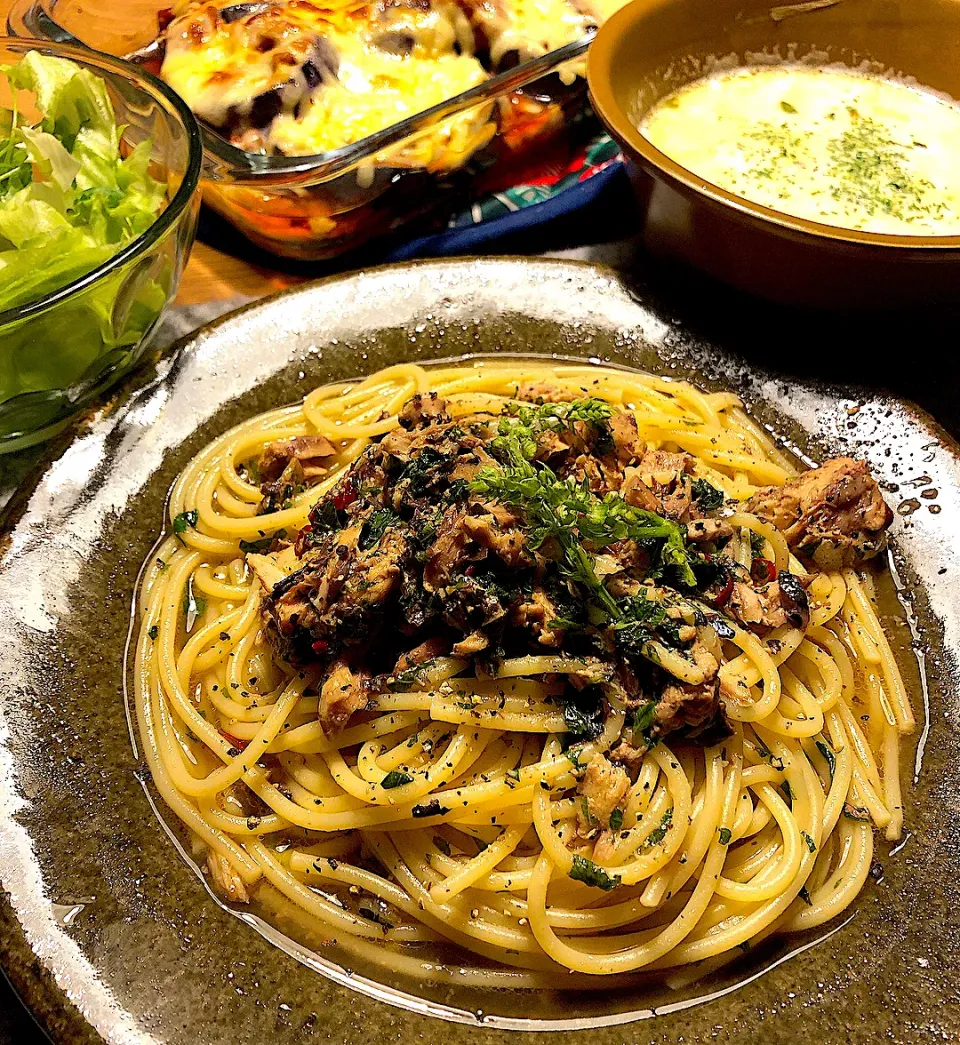 大葉とサバ缶のペペロンチーノ🍝|けんちんさん