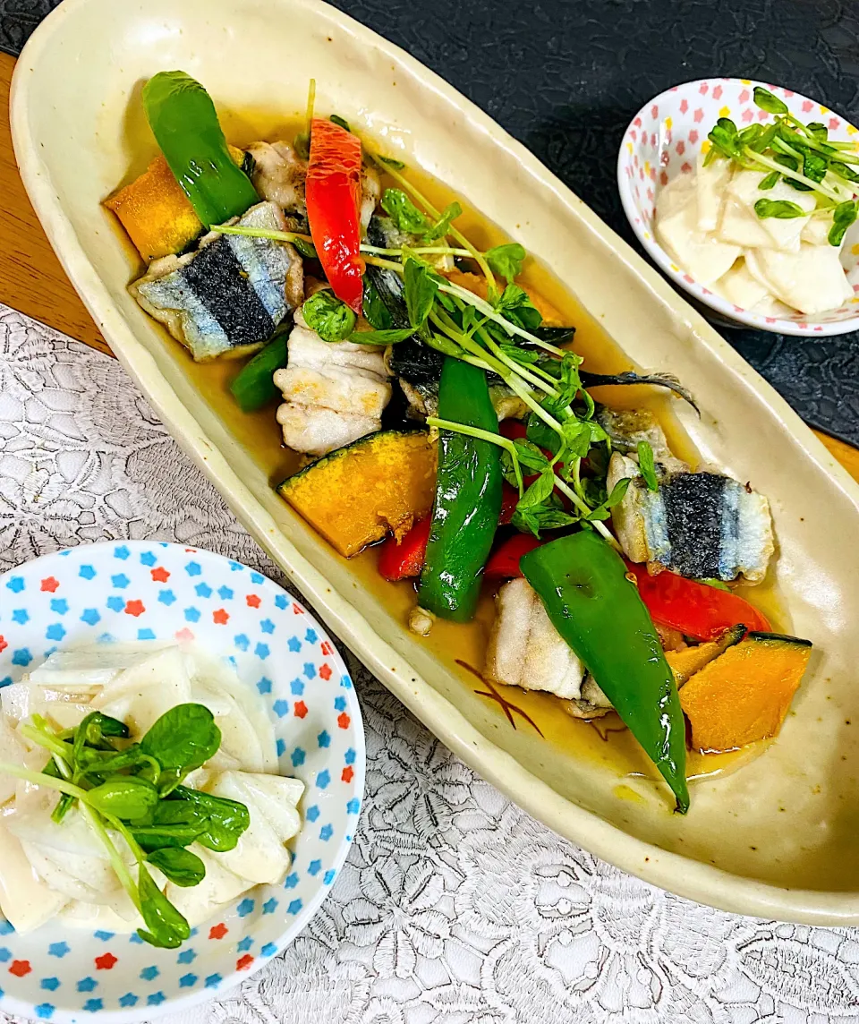 秋刀魚と彩り野菜のお出汁あんかけ&大根のマヨ醤油麹和え|あっきさん