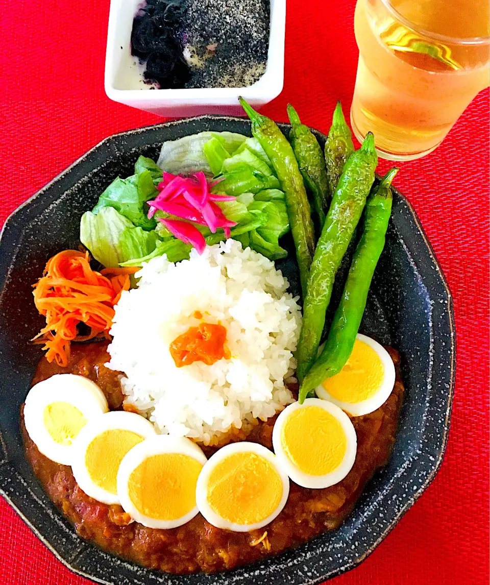 スパイスチキンカレー🍛エッグだらけ^_^焼き青南蛮💦粒うに乗せご飯🍚|HAMI69さん