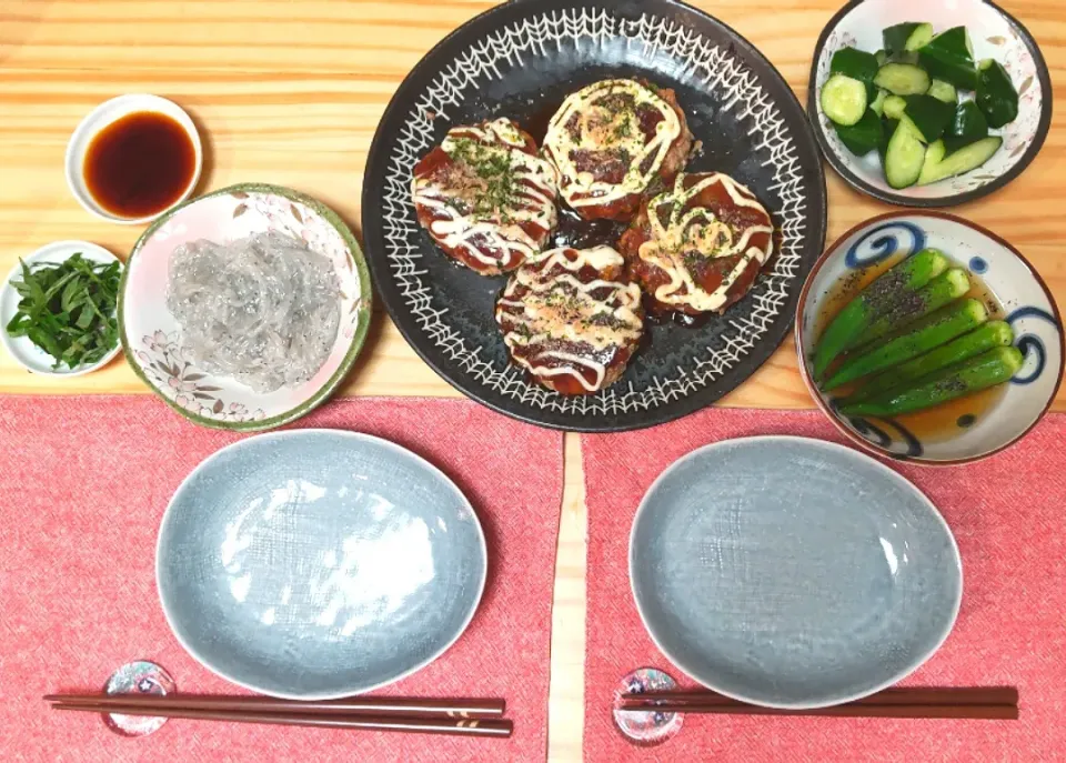 お好み焼き風ハンバーグ
生しらす
おくらのおひたし
きゅうり|ひろゴーヤさん