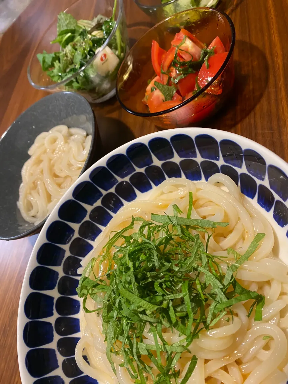 釜上げうどんと大葉を使った野菜|Nilsさん