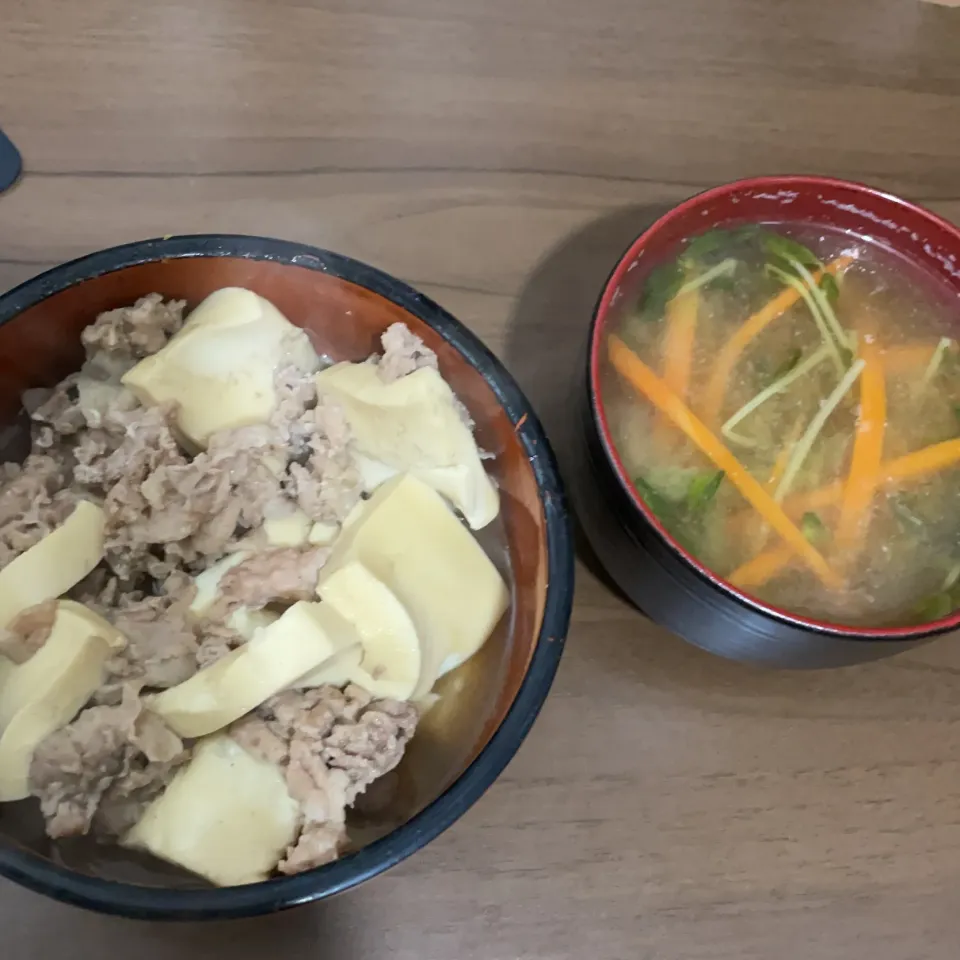 肉豆腐・人参と豆苗の味噌汁|a-parkさん