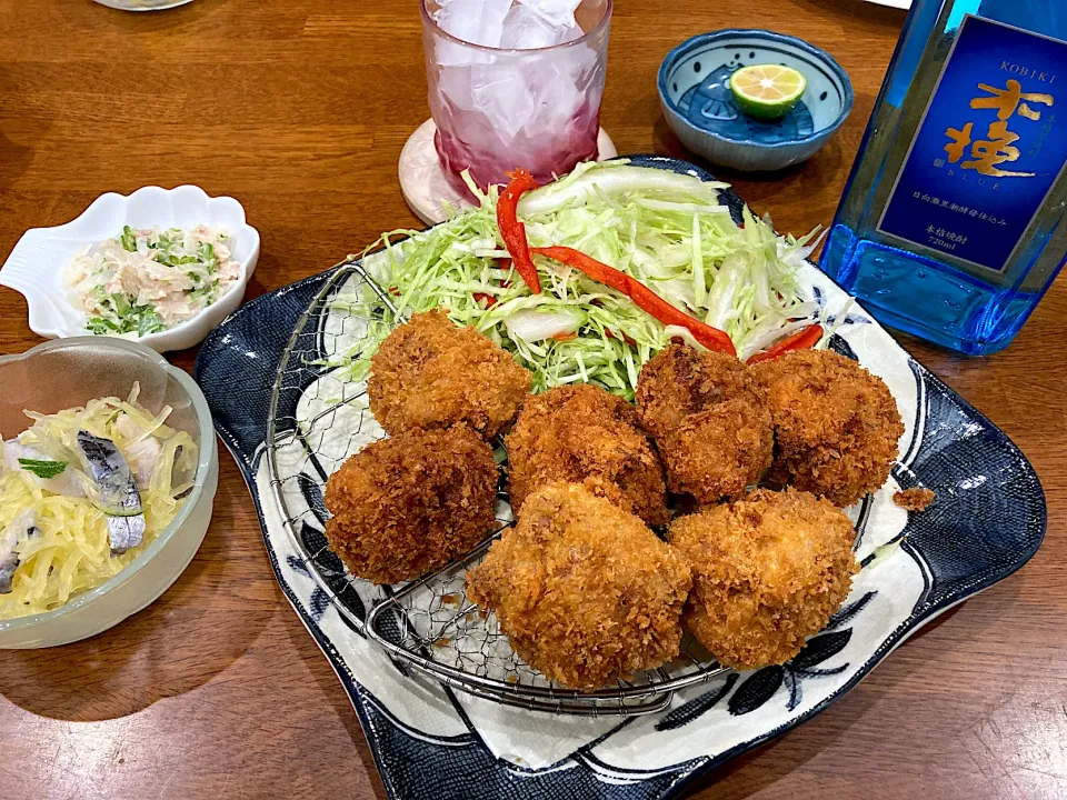 Snapdishの料理写真:ミルフィーユ？おにぎり？カツ 晩ご飯|sakuramochiさん