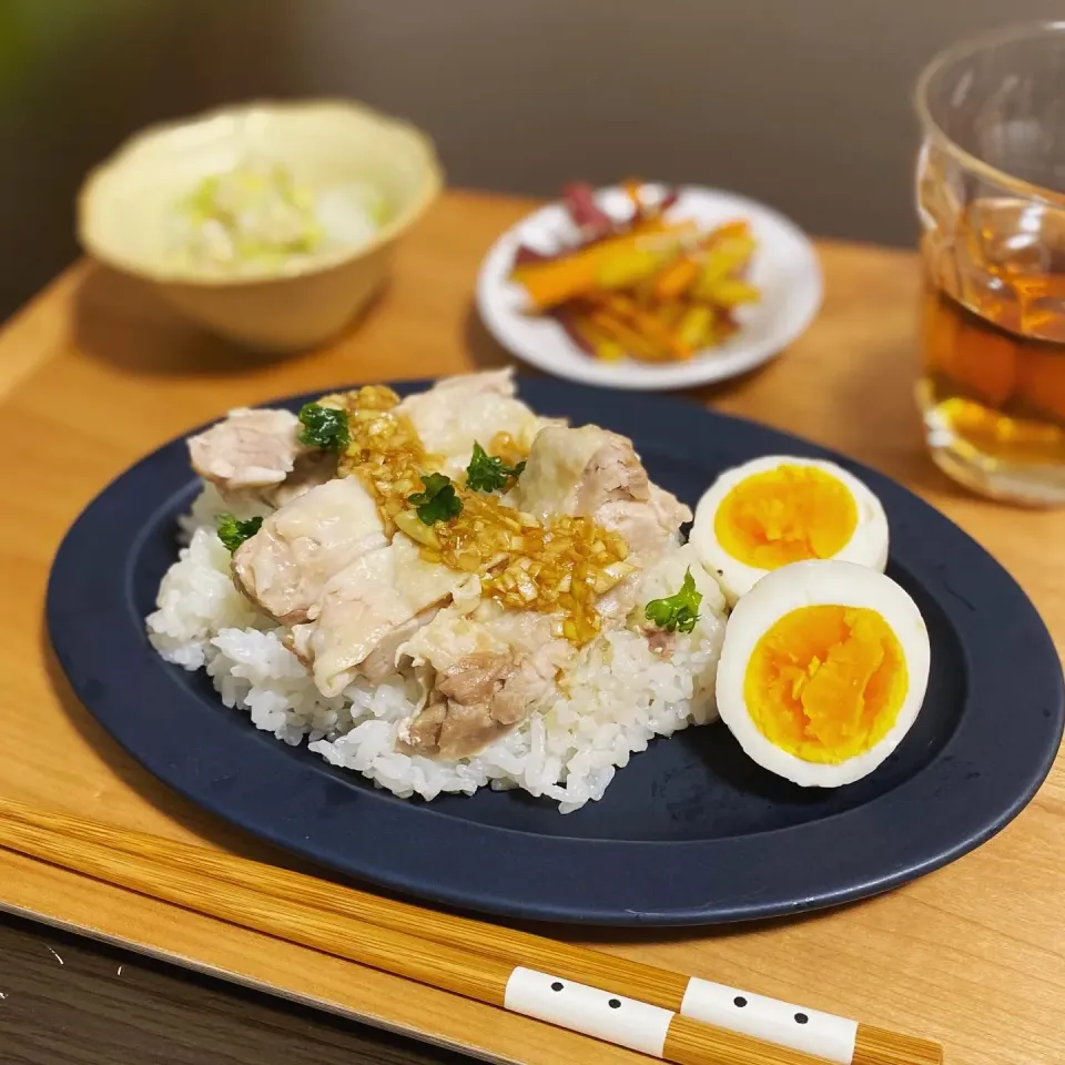 シンガポールチキンライス　さつまいもきんぴら　白菜胡麻ドレ|ちぐあささん