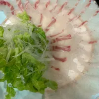 Snapdishの料理写真:鯛薄造り野菜巻いて〜ポン酢で。|nakanoriさん