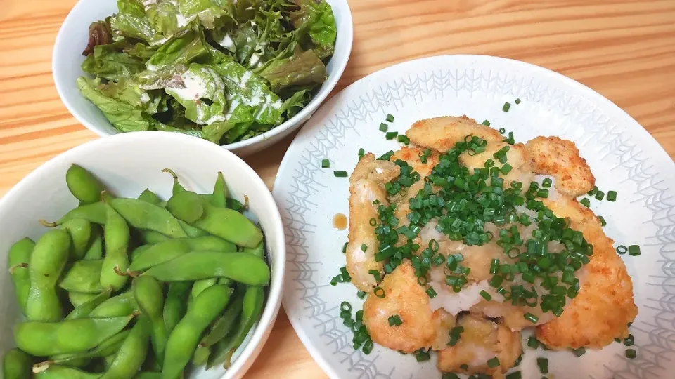 とりむね肉のおろしポン酢
枝豆
サラダ|ひろゴーヤさん