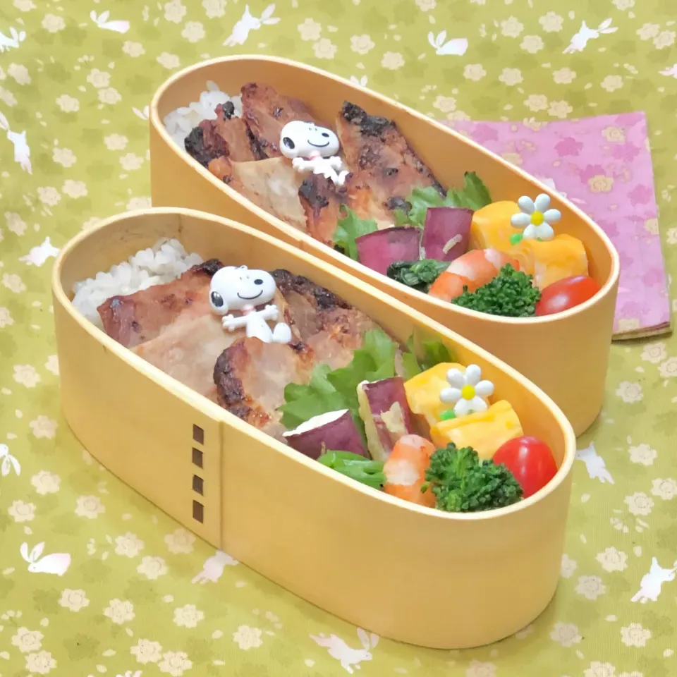 豚ロース味噌漬けグリル☘の双子ちゃんお弁当💙❤️  9/16木|sweet homeさん