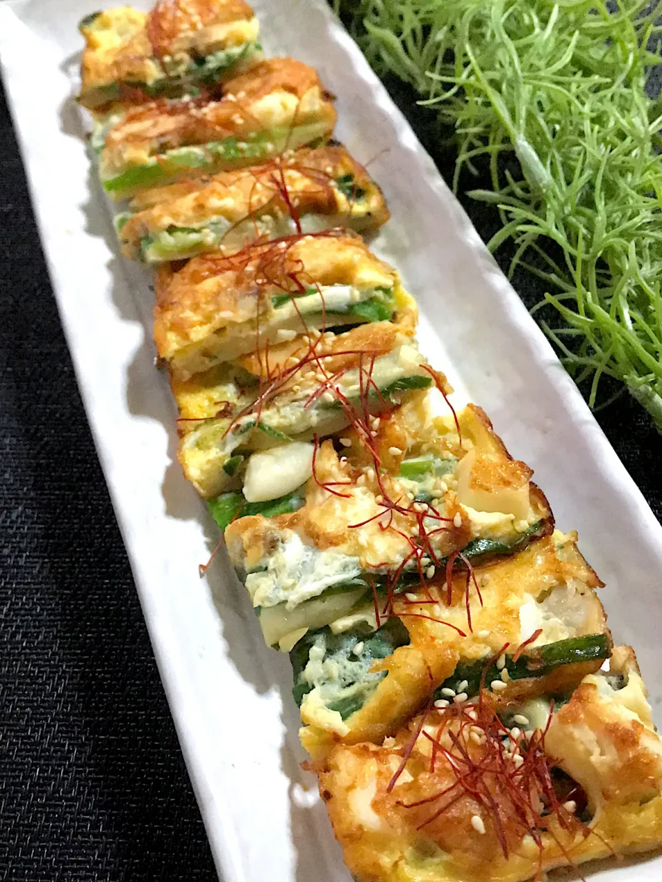 雨の日はチヂミ、卵焼き器で焼いてみた海鮮チヂミ❤️❤️❤️❤️|🌺🌺Foodie🌺🌺さん