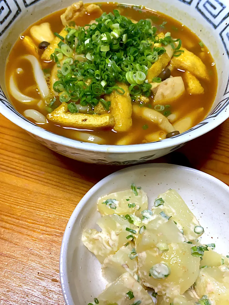 カレーうどん、じゃがいもの明太マヨ和え|kaaaaaさん