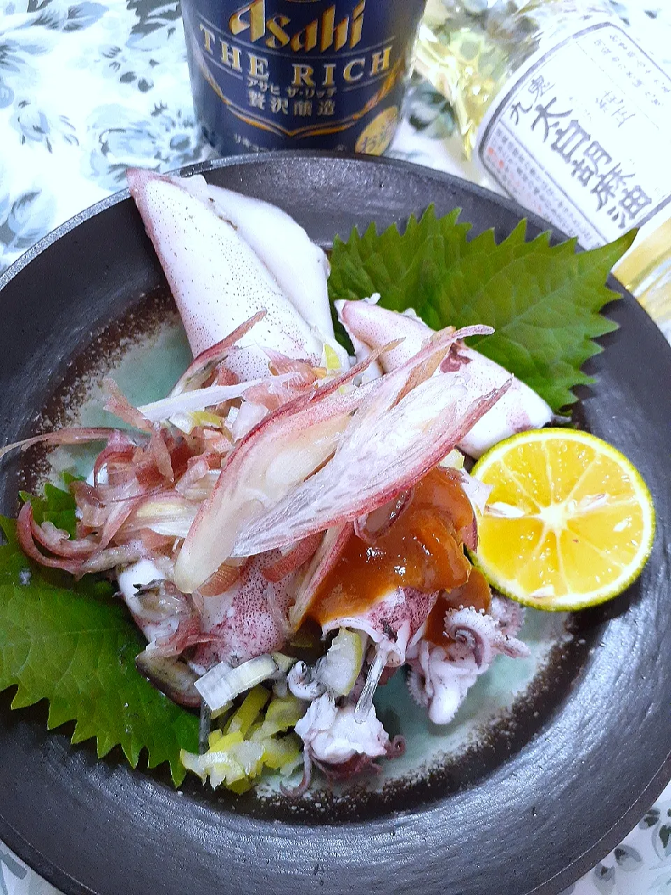 Snapdishの料理写真:🔷薬味でいただく釜揚げ🦑槍烏賊🔷|@きなこさん