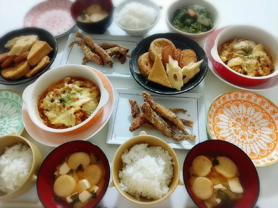 夕食(*^^*)
豚キムチーズ焼き
ししゃも唐揚げ
煮物(がんも、厚揚げ、ちくわぶ、さつま揚げ)
漬け物
お味噌汁(お麩、豆腐、ワカメ)|プリン☆さん