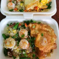 Shrimp fried rice topped with a fried egg.|Richard NGさん