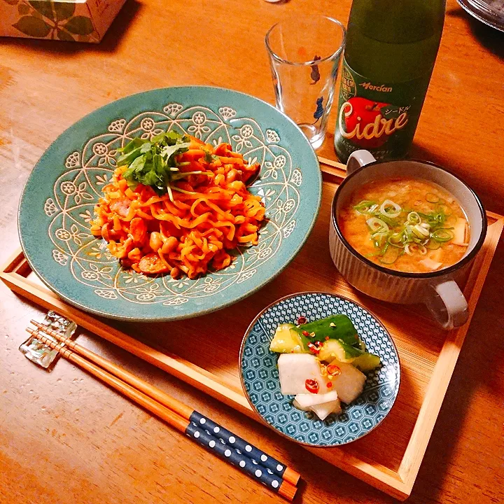 ブルダック炒め麺クリームカルボ定食🍚🥢|かのさん