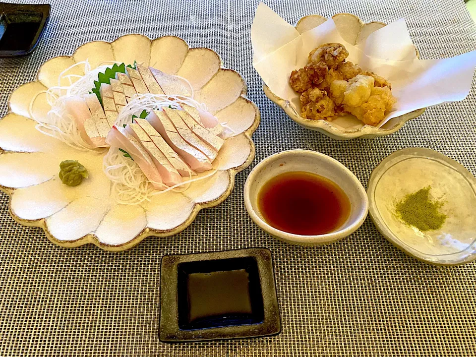 今夜の娘の晩酌ご飯✨　カンパチのトロ刺身と、タラの白子天ぷら♪|yokoさん